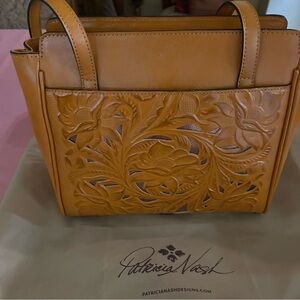 Patricia Nash Caramel Tooled Leather Shoulder Bag